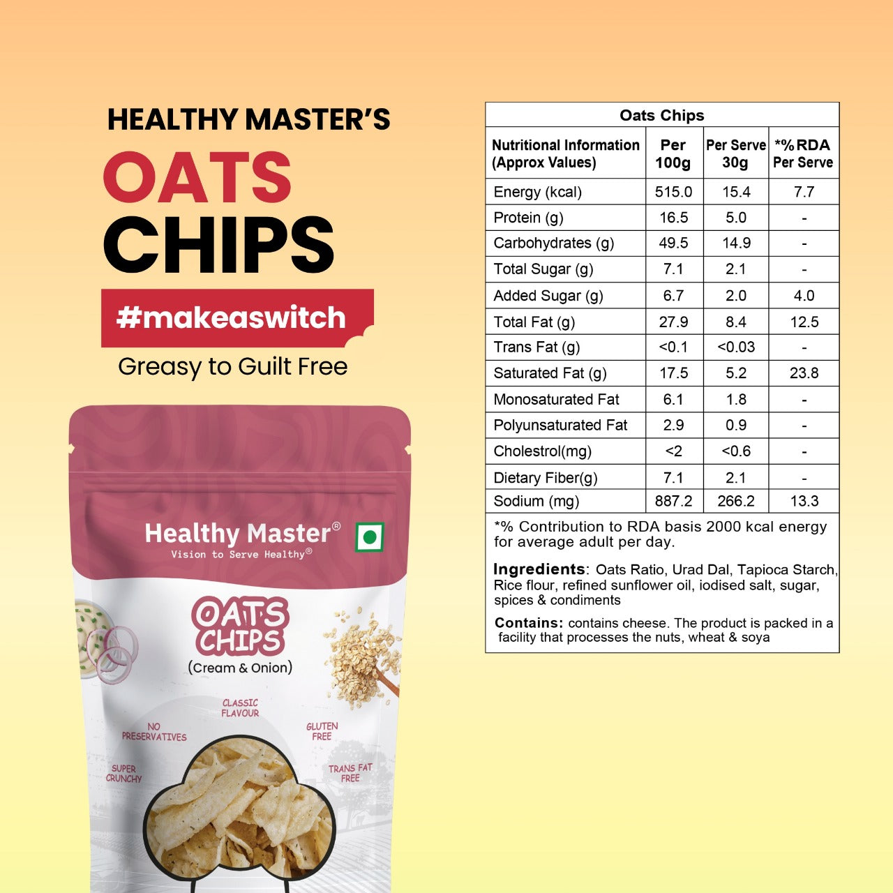 Oats Chips - Light and Crispy (Cream and Onion)